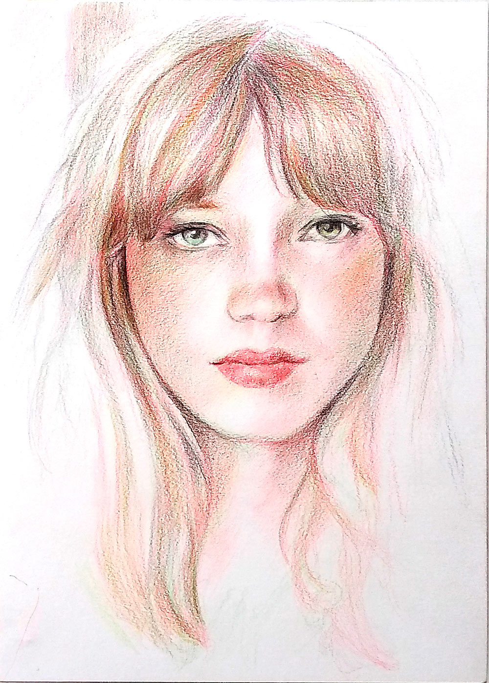 Blue, retrato en colores con verde y rojo.