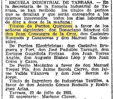 Facsímil de aviso de grado de Juan Luis Consuegra