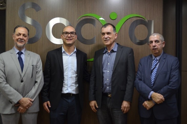 Carlos Mario Acevedo Calle, gerente general de Gestornet; Álvaro Pérez,director de gestión de proyectos por parte de Socya; Jorge Alberto Jaramillo Pereira, especialista en Gerencia social y ambiental de la UPB y Juan Carlos Pérez, jefe de F.C UPB.