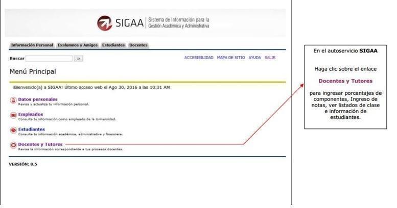 Primer paso para subir las notas al sistema. 